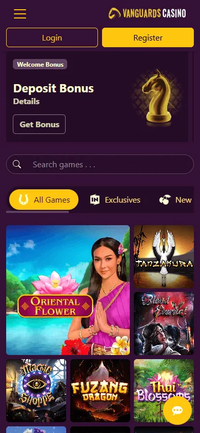 Vanguard Casino mobile home experience for Android, iPhone and iPad play